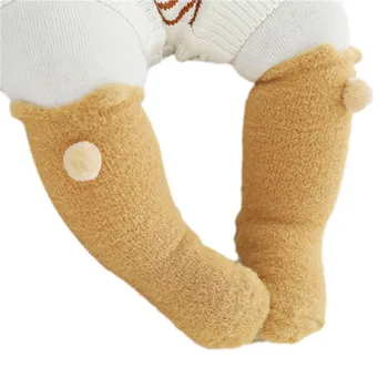 0-3T Nyfødte Baby Kid ' s Solid Farve Sokker med Pompom Dekorationer, Non-Slip Silikone Sål-Gulvtæppe Strømper til Efterår og Vinter