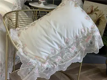 1000TC Premium-Sengetøj af Egyptisk Bomuld Dynebetræk sengetøj Sæt Konge Dronning 4/7Pcs Blomst Lace Hvid Pink Prinsesse Sengetøj sæt