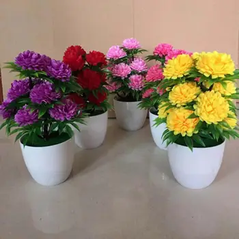 1Pc Kunstige Chrysanthemum Bonsai potteplante Landskab Hjem blomsterudsmykning