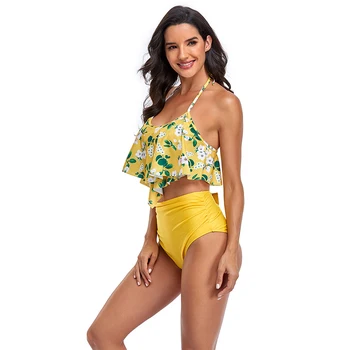 2021 Nye Sexede Kvinder I Bikini Sæt Mujer Flæsekanter Blomster Trykt Badedragt Push Up Høj Talje Bikini Biquinis Brasilianske Swimwears