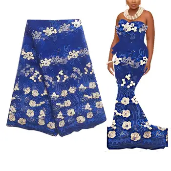 Broderi Brude Stof Afrikanske Blonder 2020 Nigerianske Blå Lace Fabrics 5 m Schweiziske Net Seneste Lilla Blonde Stof, med Perler