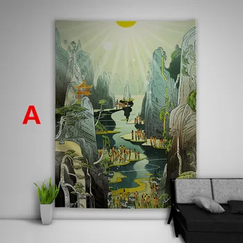 Illustration Kinesisk Stil Gobelin Kunst Væg Plakat Hængende Sofa Bord Bed Cover Home Decor