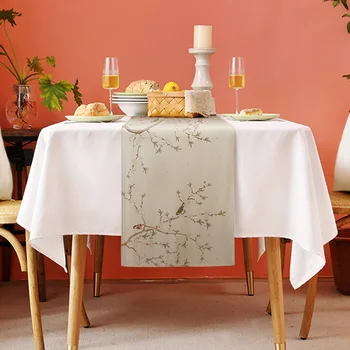Kinesisk Blæk Stil Te Mat Zen Bordløber Vintage Bordløber Blomster Linned Dug Stue, Spisebord Og Dække