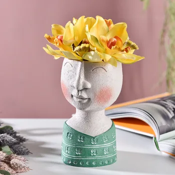 Kunst Portræt Flower Pot Vase Skulptur Harpiks Menneskelige Ansigt Familie, Flower Pot Håndlavet Have Blomst Arrangement Hjem Decors ZM