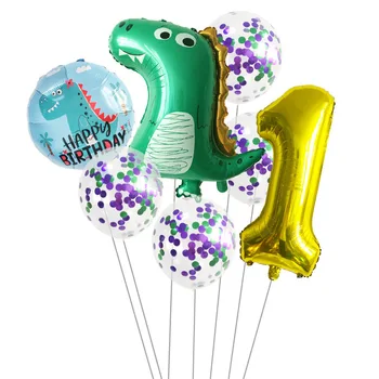 Leeiu Konfetti Dinosaur Balloner Jungle Wild One Børn 1 2 3 4 Års Fødselsdag Ballon Jurassic Verden Dinosaur Fest Dekoration