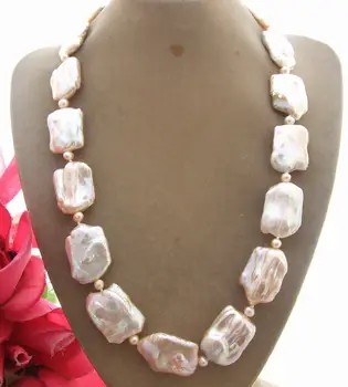 Nye 18x25mm Naturlige Pink Keshi Perle halskæde