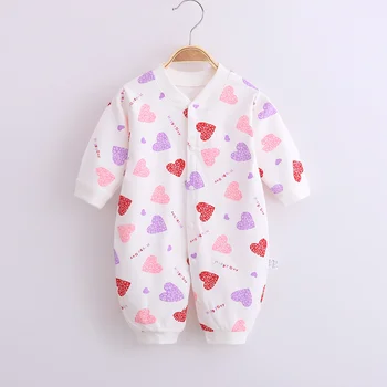 Nyfødte Spædbarn Baby Drenge Piger Romper Bomuld Strikket Ribbet Langærmet Solid Søde Print Buksedragt Småbørn Tøj Tøj