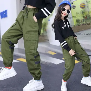Piger Cargo Bukser Mode Trend Baby Pige Tøj Solid Streetwear Bukser Børn, Løse Bukser Teens Piger Bukser Lomme