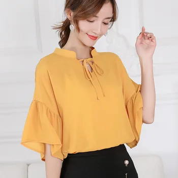 Skjorter Kvinder koreansk Stil Trendy Alle-match Fritid Solid Farve Dame Tøj Slank Elegant Sommer Ny Daglig Chiffon Chic