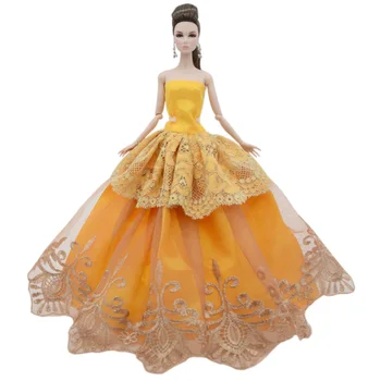 1:6 Orange Blomster Off Skulder Prinsesse Kjoler Tøj Til Barbie Dukke Tøj Brudekjole 1/6 BJD Dukker Tilbehør Pige Legetøj