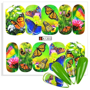 1 Ark 2021 Nye Ankomst Butterfly Nail Art Vand Transfer Klistermærke Dekorationer Skyder Vandmærke Tatoveringer Decal Manicure Værktøj