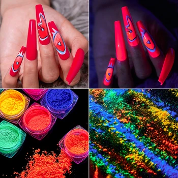 1 Kasse Søm Glitter Pulver, Støv Fluorescens Gul Neon Pink Pigment UV Gel Polish Manicure, Udsmykning DIY