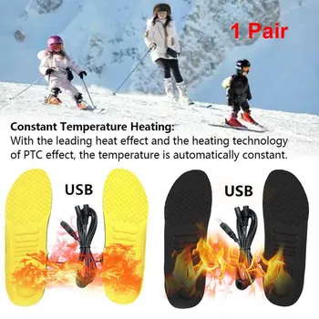 1 Par Elektriske Vinter Unisex Camping Pad Termisk Komfortable Ski Fod Varmere Udendørs Befri Opvarmet Blød Indersål USB-Opladning