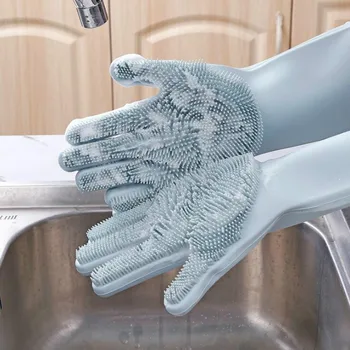 1 Par Opvask Handsker Magic Silikone Retter Rengøring Handsker Med Rensebørste Køkken Vask, Rengøring Skrubbe Handsker