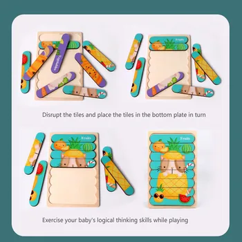 1 PC Dobbelt-sidet 3D Puslespil Tegneserie-Striben Træ-Kreative Baby Legetøj Fortælle Historier Stabling Puslespil Montessori Legetøj for Børn