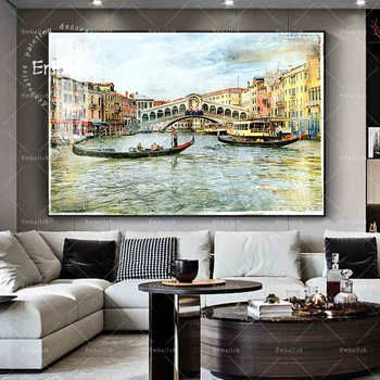1 PC Romantiske Kanaler I Venedig Landsape HD Væg Plakater Til stuen HD Lærred Olie Maleri Hjem Decor Billeder