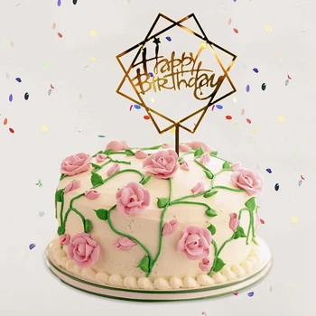 1 STK Akryl Kage Topper Guld Flash Kage Topper Happy Birthday Party nytår Dekoration Til Hjemmet Part Forsyninger Cupcake Topper