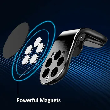 1 stk L-Form, Klip Air Vent Mount Phone GPS Black Holder Magnet Støtte Bil telefonholder, Magnetisk telefonholder, Bil Tilbehør