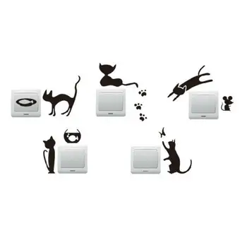 1 Sæt 5pcs Flytbare Søde Dejlige Kat Skifte Wall Sticker Vinyl Decal Home Decor Katte spiller Skifte dyr dekoration