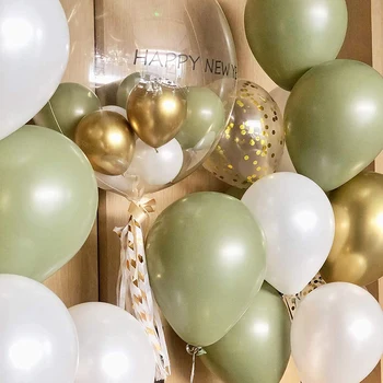 1 sæt Balloner Eucalyptus Pearl Hvid Guld Konfetti Ballon Bryllup, Baby Shower, Oliven Grøn Fødselsdag Part Dekorationer
