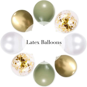 1 sæt Balloner Eucalyptus Pearl Hvid Guld Konfetti Ballon Bryllup, Baby Shower, Oliven Grøn Fødselsdag Part Dekorationer