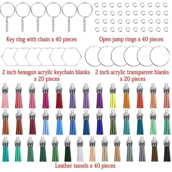 1 Sæt DIY Akryl Ornament Tomme Kit med Sekskant Runde Klar Akryl Plader Nøglering nøglering Hop Ringe Farverige Kvaster