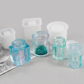 1 Sæt Opbevaring Flaske Jar Crystal Epoxy Harpiks Skimmel Forseglet Beholder med Låg Silicone Mould DIY Håndværk Støbning Værktøjer