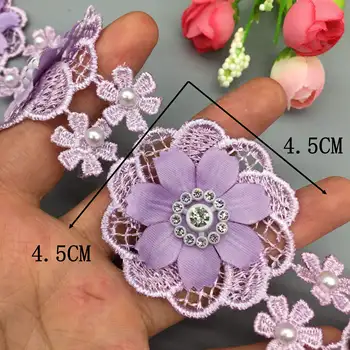 1 værftet 4cm Pearl Beaded Diamant Sun Flower Broderede Blonder Trim Bånd Applique DIY-Manual, sytilbehør Håndværk Dekoration