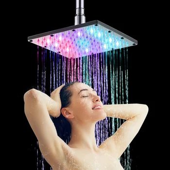 10 tommer LED Regn brusehoved Pladsen brusehoved Automatisk RGB-Farve-Skiftende Temperatur Sensor Brusehoved til Badeværelse