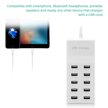 10 USB Oplader Station Splitter 60W Mobiltelefon Oplader Smart HUB IC Charge Universal til iPhone, ipad, Samsung MP3-Tablet Osv