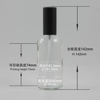 100 ml transparent Glas parfume Flaske Med aluminium skinnende sort tåge sprøjte,100 ml glas parfume forstøver flaske container
