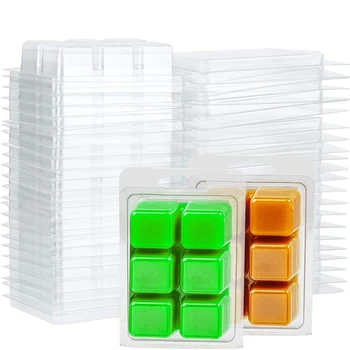 100 Pakker Voks Smelter Clamshells Forme Pladsen, 6 Hulrum Klar Plast Cube Bakke for Stearinlys-Making & Sæbe
