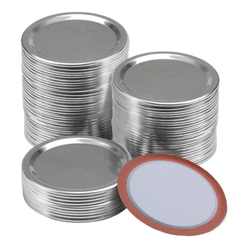100 Stk Regelmæssig Munden 70MM Mason Jar Konserves Låg, der kan Genbruges lækagetætte Split-Type Sølv Låg med Silikone pakninger Ringe