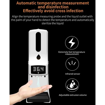1000Ml K9 Pro Væg-Monteret Termometer med Sæbe Dispenser,med Alarm,til Brug i Kontorer,Skoler og Lokalsamfund