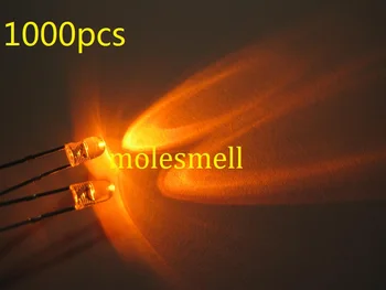 1000pcs 3mm Orange Runde Kantfri Lyse Vand Klar LED Led Lampe-Lys 2-Pin