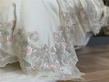 1000TC Premium-Sengetøj af Egyptisk Bomuld Dynebetræk sengetøj Sæt Konge Dronning 4/7Pcs Blomst Lace Hvid Pink Prinsesse Sengetøj sæt