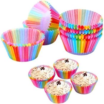 100pcs Mini Rainbow Cupcake Cups Pan bagepapir Skimmel Skuffe Tilfælde DIY Muffin Kasser Kage form Cup Indretning Køkken Kage Maker Værktøjer