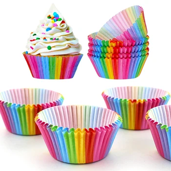 100pcs Mini Rainbow Cupcake Cups Pan bagepapir Skimmel Skuffe Tilfælde DIY Muffin Kasser Kage form Cup Indretning Køkken Kage Maker Værktøjer