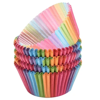 100pcs Regnbuens Farver Cupcake Liner Cupcake Papir Bagning Kop Muffin Tilfælde Kage Skimmel Lille Kage Box Cup Kage Udsmykning Værktøjer