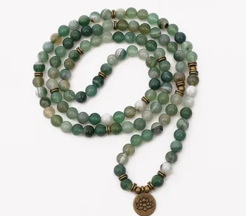 108 perler 8mm elastisk justerbar Lotus liv træ Buddha OM øje Chakra Reiki agat Onyx Armbånd halskæde yj35f
