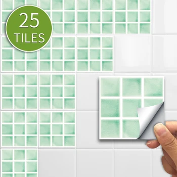 10cm/15cmx25pcs Macaron Grøn Mosaik PVC Vandtæt Selvklæbende Wall Sticker Fliser Klistermærke Til Køkken, Badeværelse Møbler SJ002