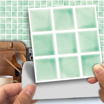 10cm/15cmx25pcs Macaron Grøn Mosaik PVC Vandtæt Selvklæbende Wall Sticker Fliser Klistermærke Til Køkken, Badeværelse Møbler SJ002