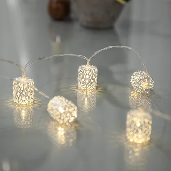 10Led de cilndricos de Metal de linternas batera operado luces de cadena de 1m LED de decoracin de Navidad Garland