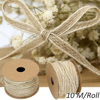 10m/Roll Jute Jute Ruller Hessian Bånd og Blonder Part Diy Håndværk Vintage Bryllup Indre Julegave Emballage Forsyninger