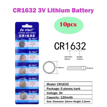 10stk=2Card batteritype batteriets levetid cr1632 3V Lithium Knap Batteri 120mAh ECR1632 LM1632 BR1632 Coin Cell Batterier Til Ure Elektroniske Legetøj Fjernbetjening