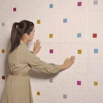 10stk 3D Wall Stickers 3D Mursten Mønster Wall Stickers Husstand Renovering Fortykket Anti-kollision selvklæbende Tapet