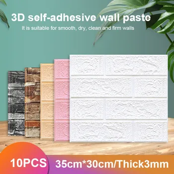 10stk Brick Wall Sticker Vandtæt Anti-Kollision Skum Baggrund Selvklæbende Til Stue, Soveværelse, TV Baggrund 35*30cm