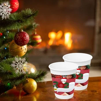 10stk Glædelig Jul Disponibel Cup Santa Claus Familie Mønster Papir Kop Hjem Til Jul Fest Dekoration Party