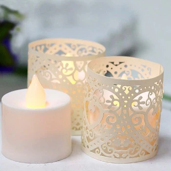 10stk LED Candle Lampeskærm Mønster Hjertet Ajoure Dekoration til Jul Bryllup