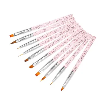 10stk/sæt Nail Art Pensel Maleri Tegning Pen Builder Fladskærms Gradient Line UV Gel Akryl Krystal Tips Manicure Design Værktøjer
